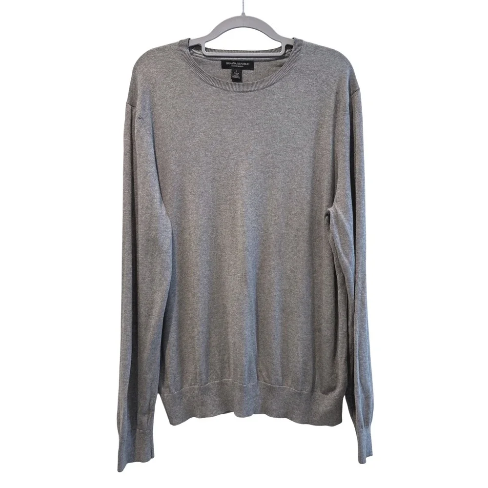 Banana Republic Luxury Blend Sweater Mens L Gray Silk Cotton Cashmere‎ Knit